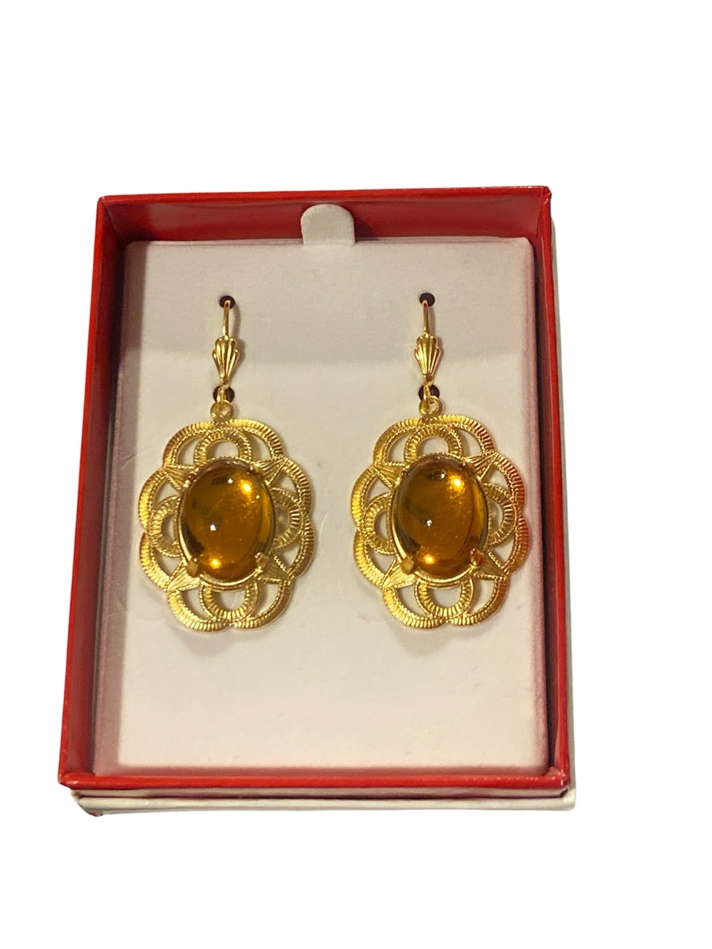 New Alzerina Magnolia amber-colored stone set in 24kt gold-plated filigree
